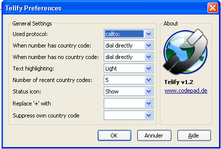 Configuration de l'extension Telify