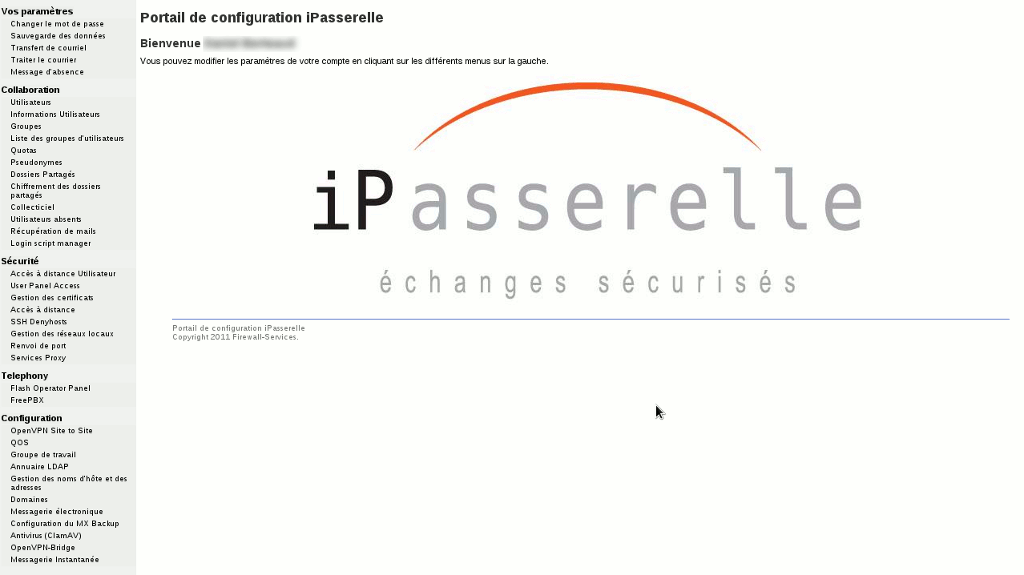 Menu de configuration de l'iPasserelle